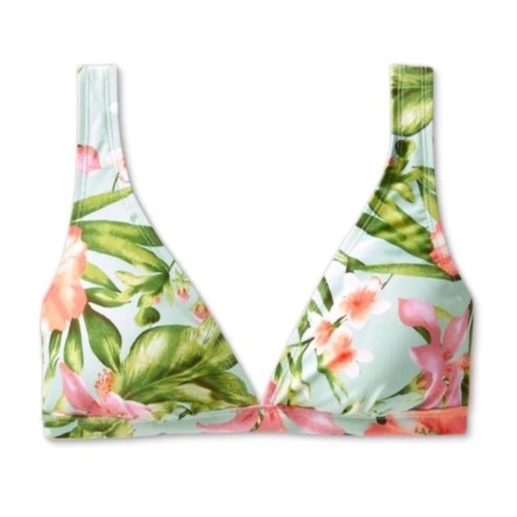 Kona Sol Elongated Triangle Tie Bikini Top Tropical Green Size S Adjustable New - Picture 3 of 7